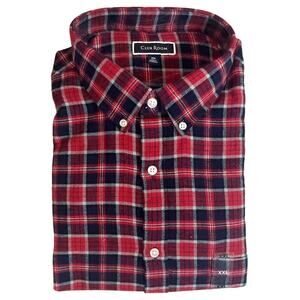 Club Room Mens Regular Fit Plaid Flannel Button Down Shirt Red Navy 2XL